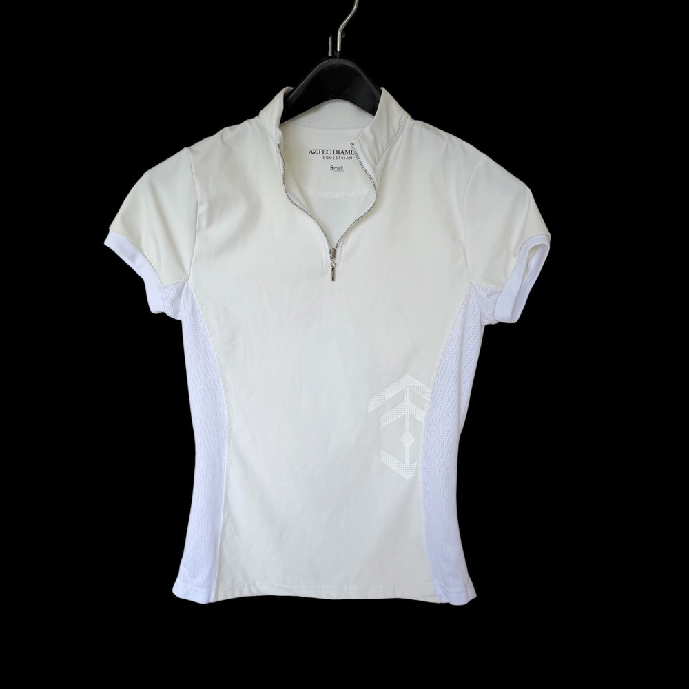 Aztec Diamond Equestrian White Short Sleeve Base Layer Quarter Zip Top Small